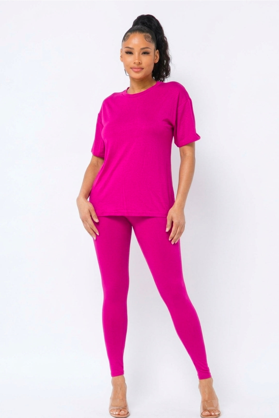 Stylish Round Neck Top & Leggings Set β Comfortable, Stretchy & Perfect for Any Occasion
