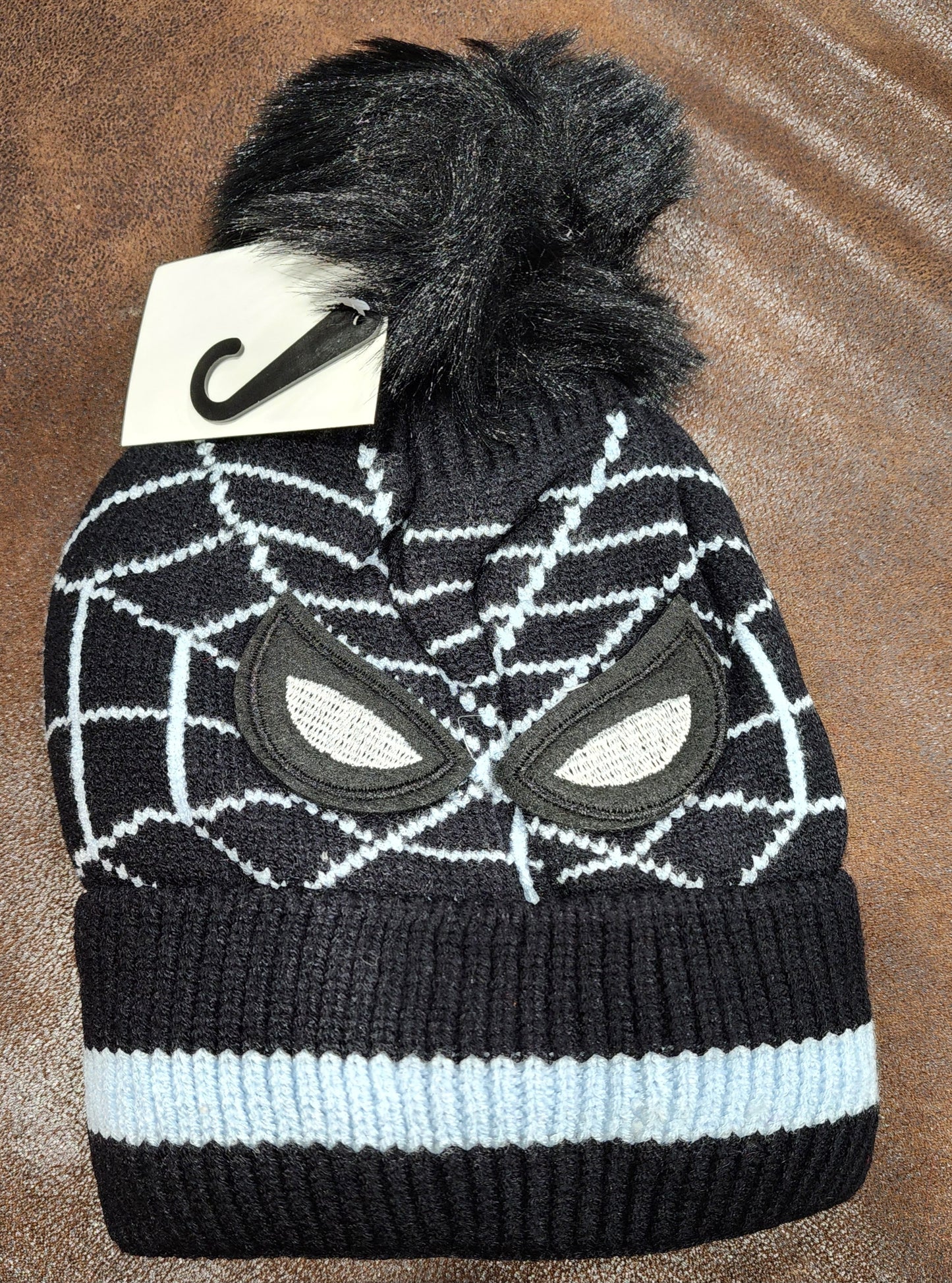 Kids Spider Web Print Pom Pom Winter Knitted Beanie – Cozy & Stylish