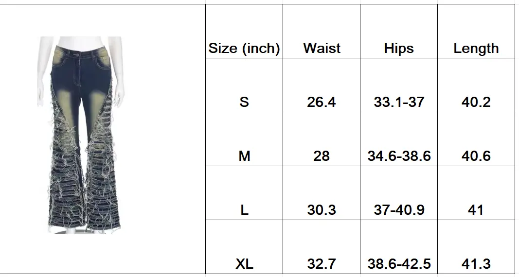 Stretch ripped tassel denim jeans