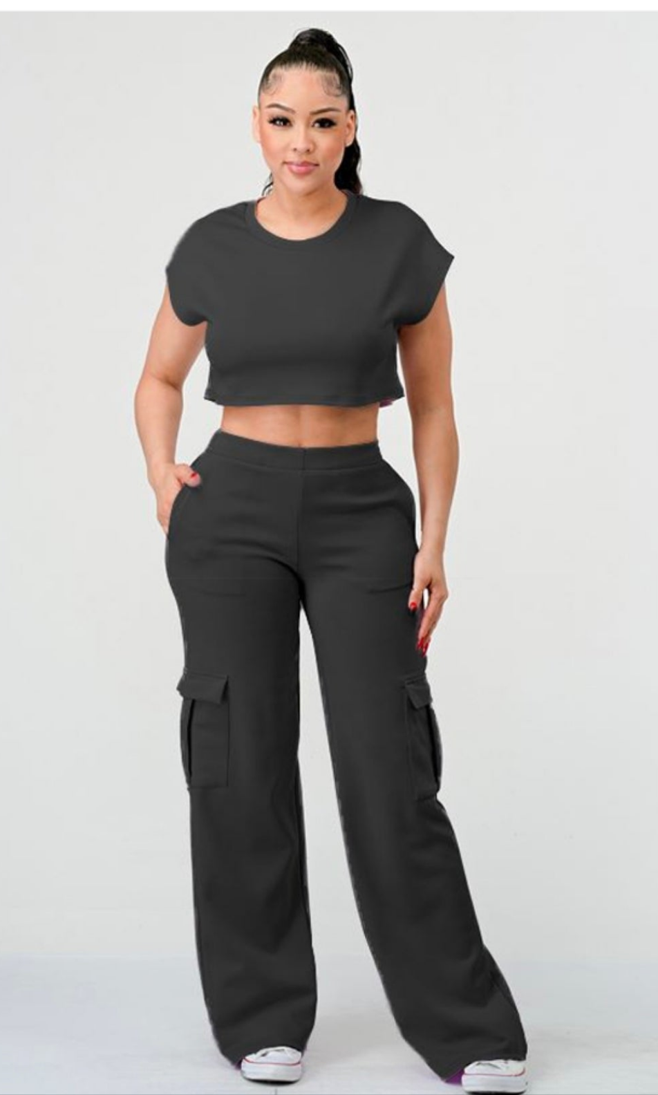 Women’s crop top and cargo pants