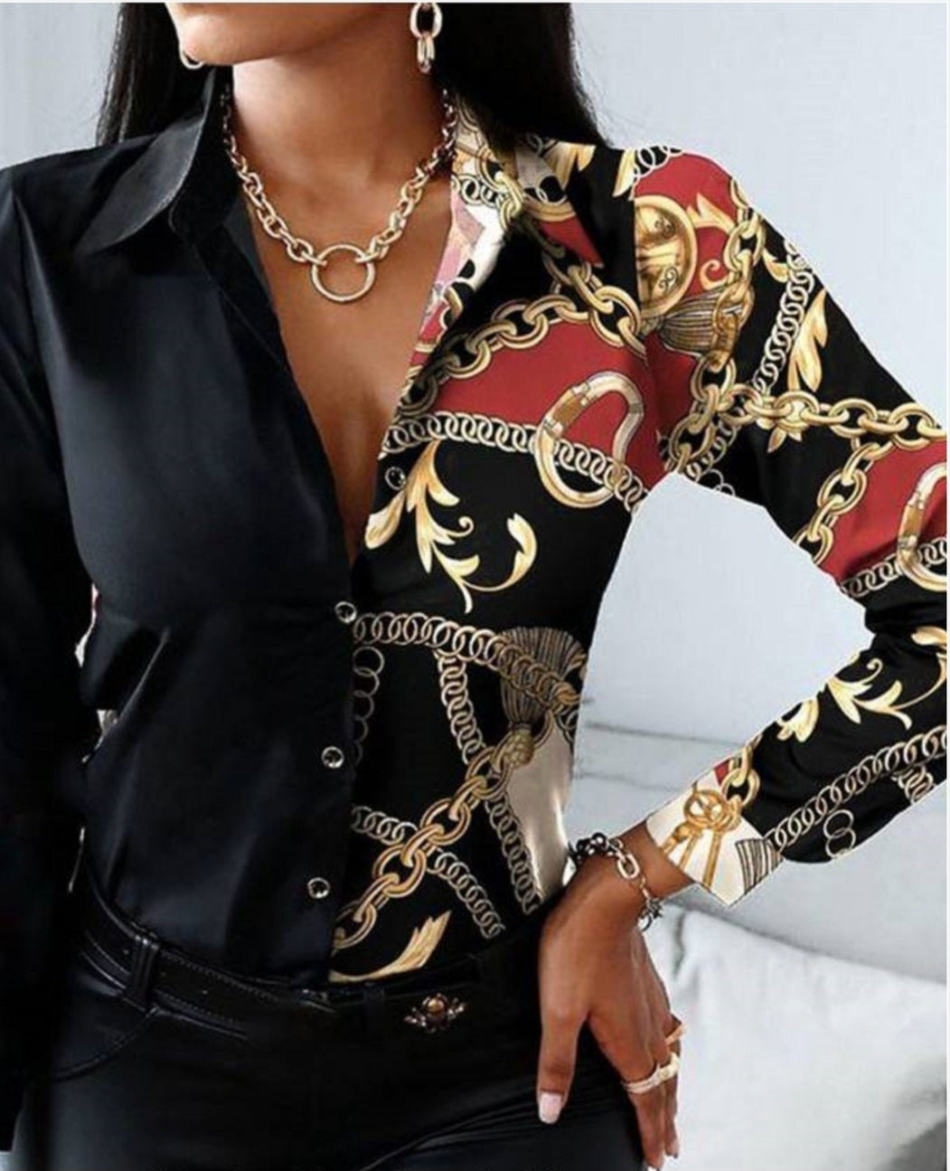 Black designer button-up shirt