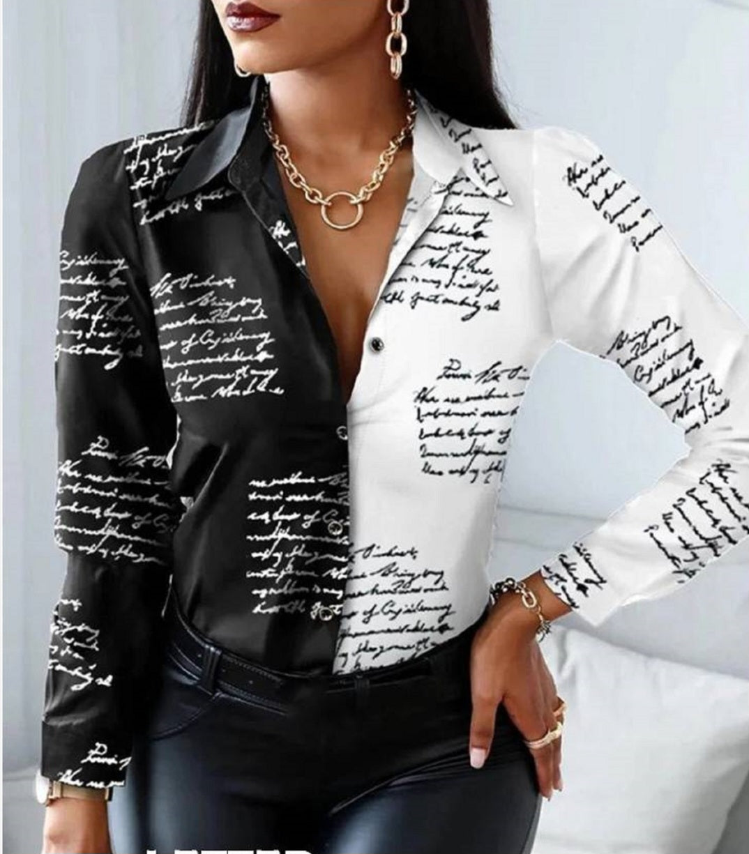 Black designer button-up shirt