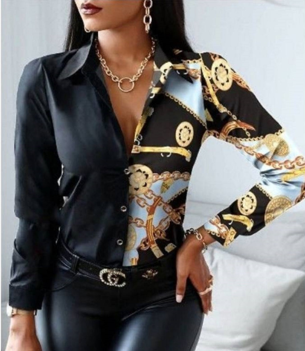 Black designer button-up shirt