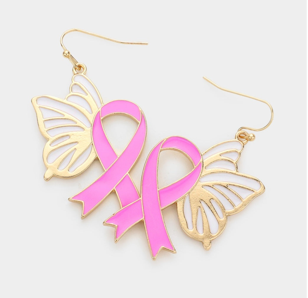 Pink ribbon earrings