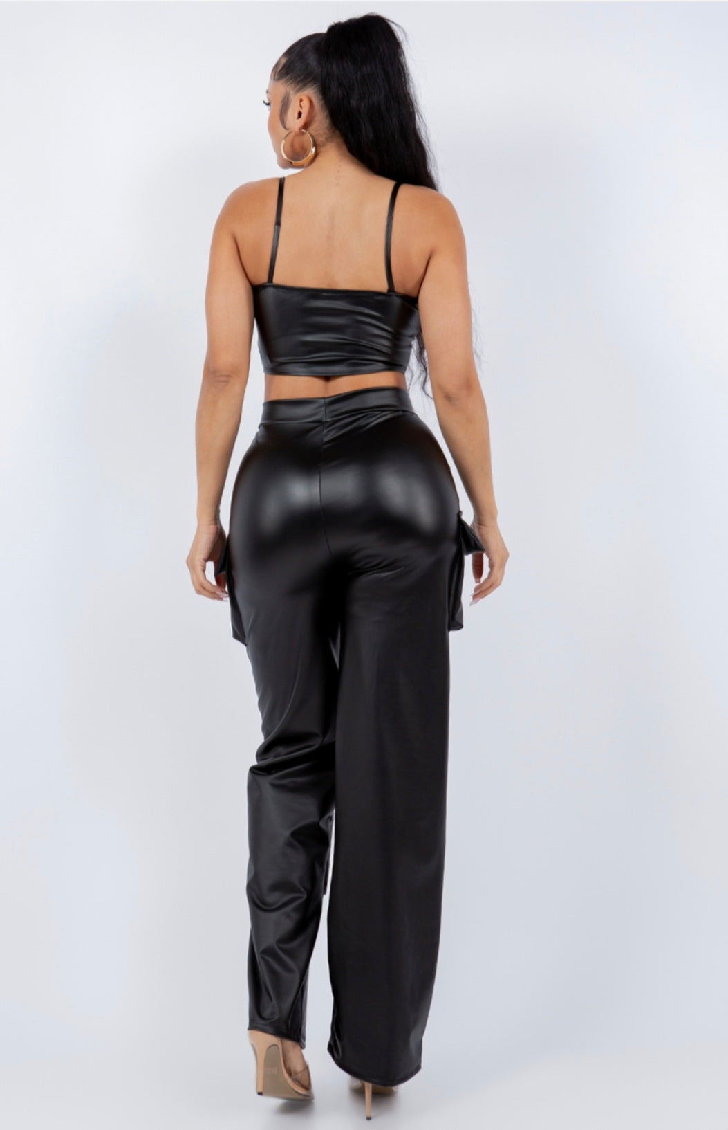 High waist leather cargo pants