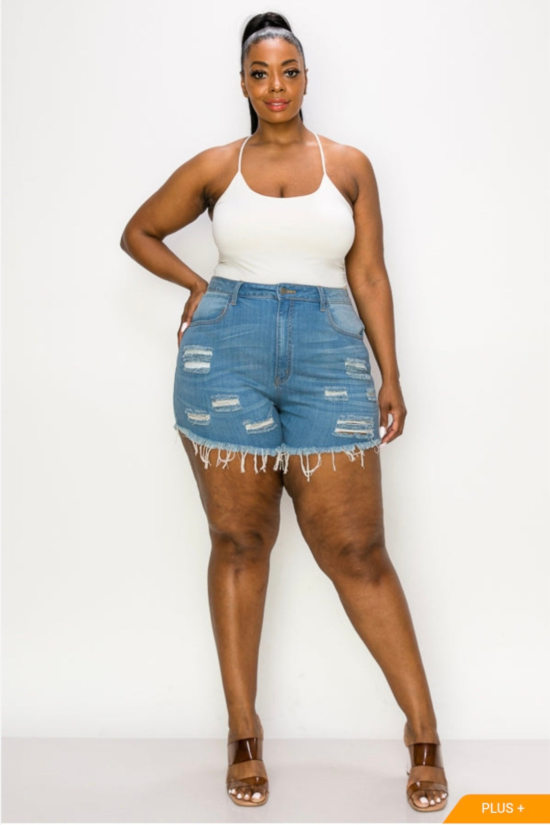 Plus size stretch denim shorts