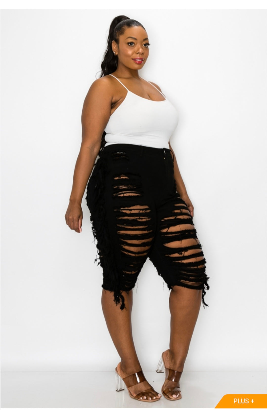 Stretch denim Bermuda shorts