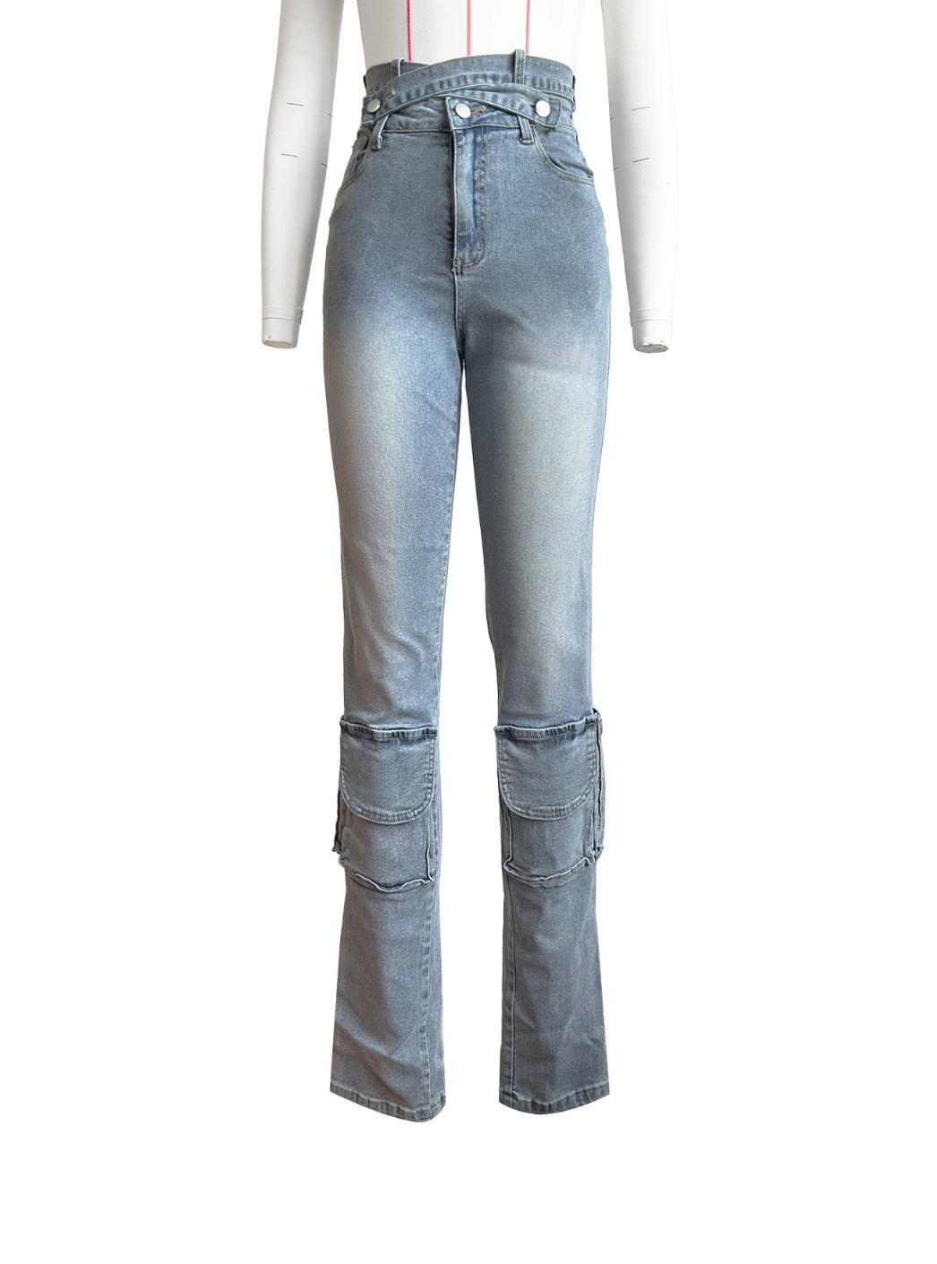 High waisted cross straight leg jeans