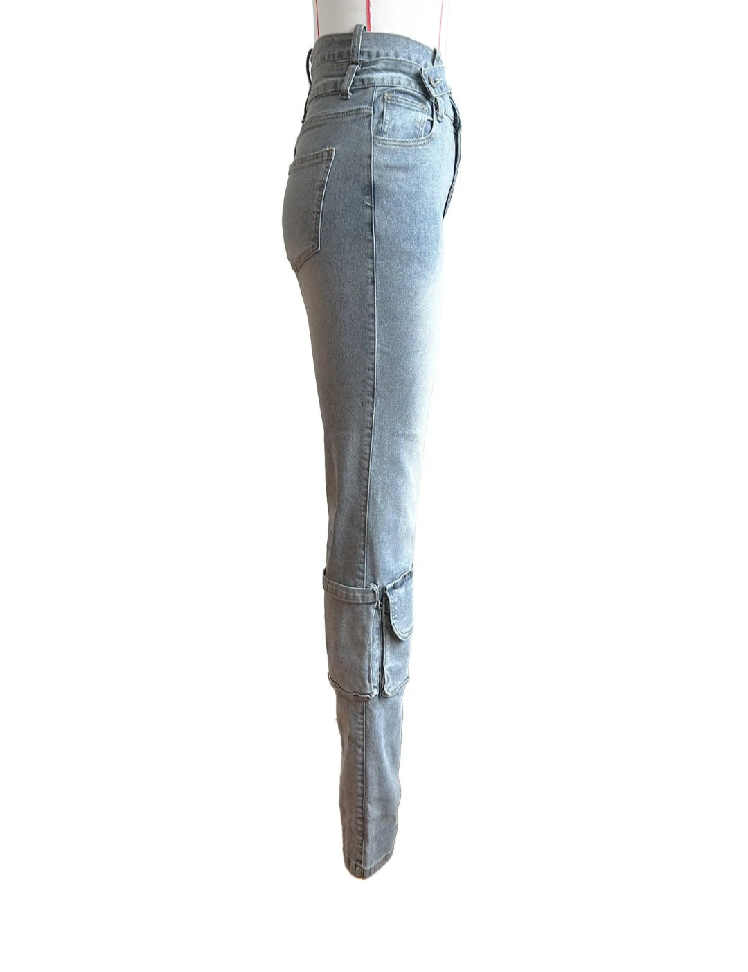 High waisted cross straight leg jeans