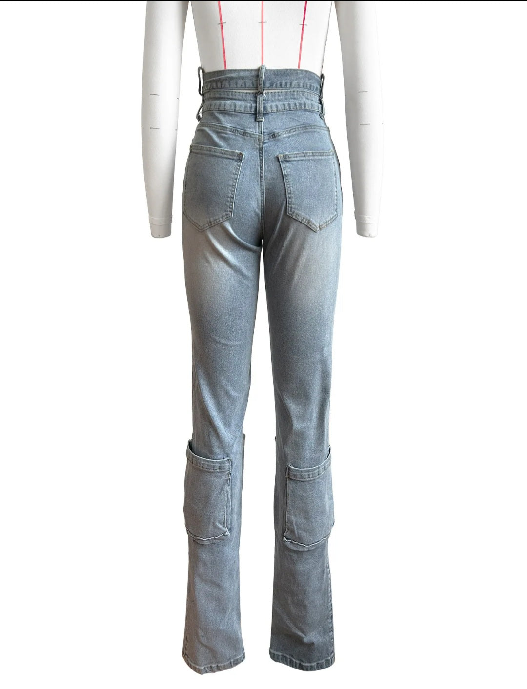 High waisted cross straight leg jeans