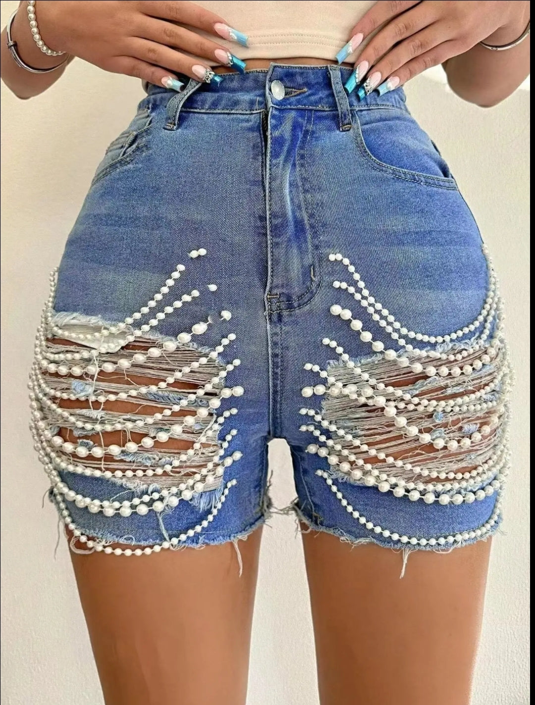 High-waisted ripped shorts