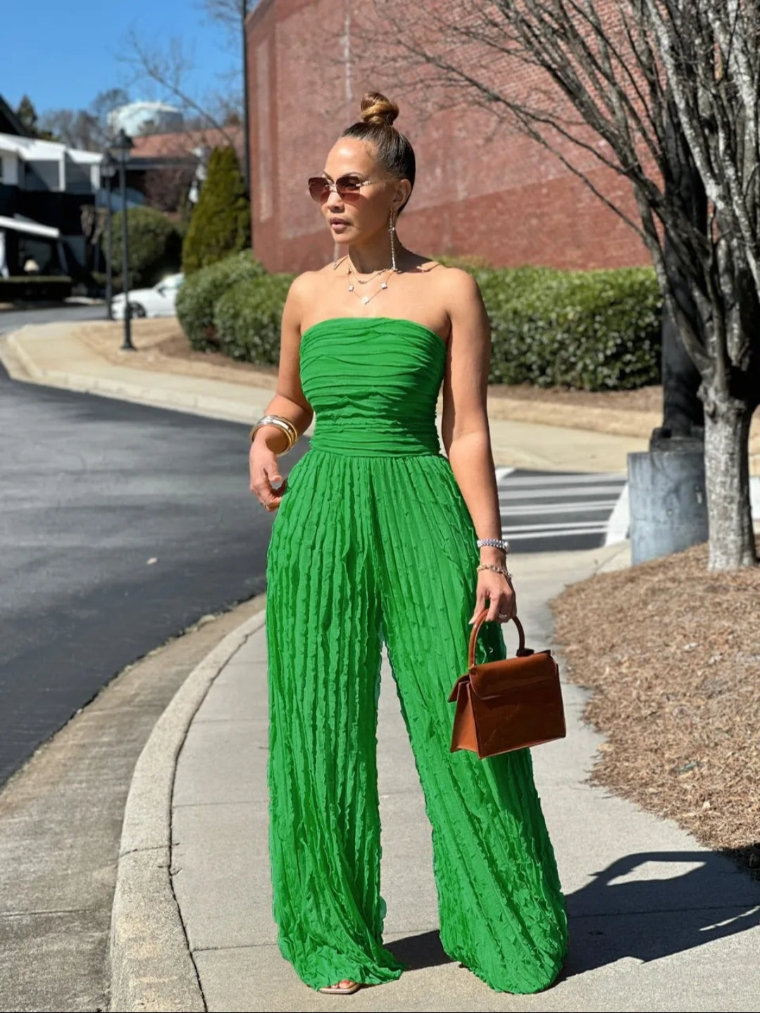 Ruched Strapless wide leg Jumpsuit