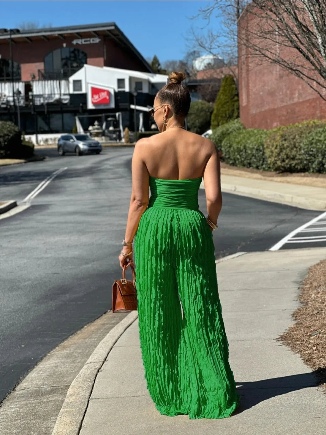 Ruched Strapless wide leg Jumpsuit