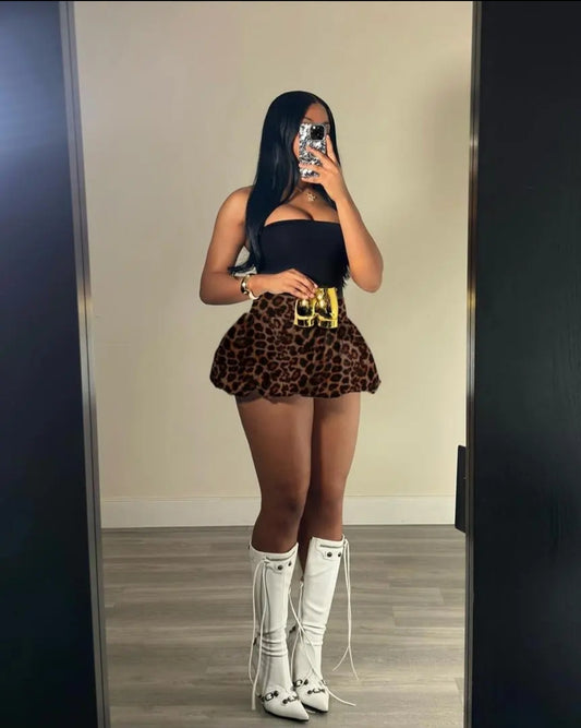 Women's Bubble Skirt  High Waist Ruffle Hem Puffy Skirt Summer Balloons Mini Skirt