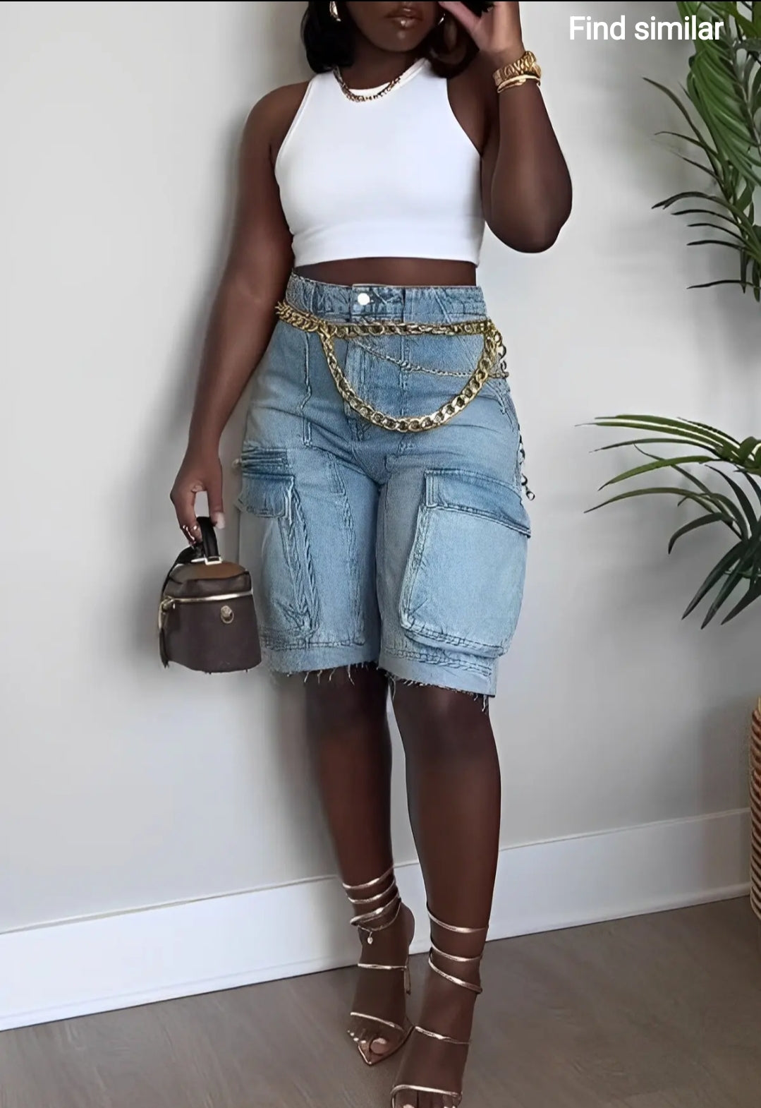 Cargo Bermuda High Waisted Denim Shorts Women Distressed Raw Hem Long Jean Shorts with Pockets