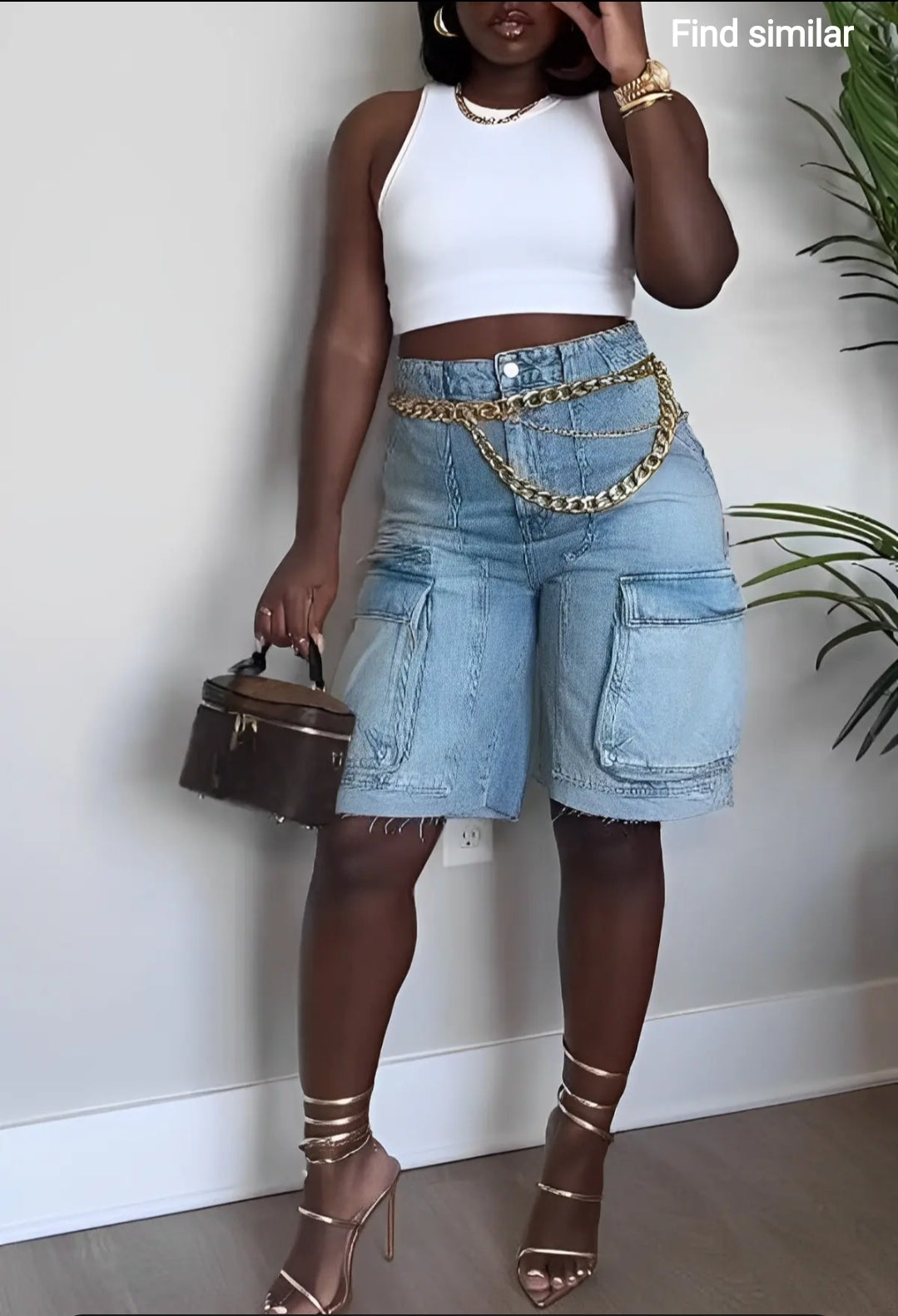 Cargo Bermuda High Waisted Denim Shorts Women Distressed Raw Hem Long Jean Shorts with Pockets