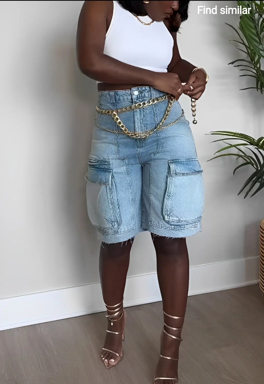Cargo Bermuda High Waisted Denim Shorts Women Distressed Raw Hem Long Jean Shorts with Pockets