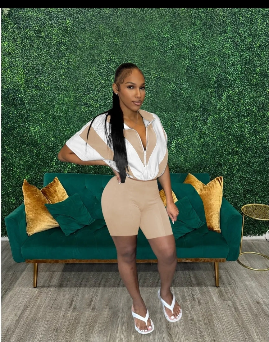 2pc Women Workout Set Color Block Batwing Sleeve Cropped Jacket High Waisted Capri Leggings Athleisure Track Suits