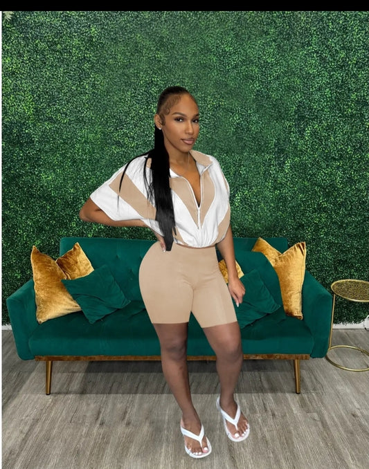 2pc Women Workout Set Color Block Batwing Sleeve Cropped Jacket High Waisted Capri Leggings Athleisure Track Suits