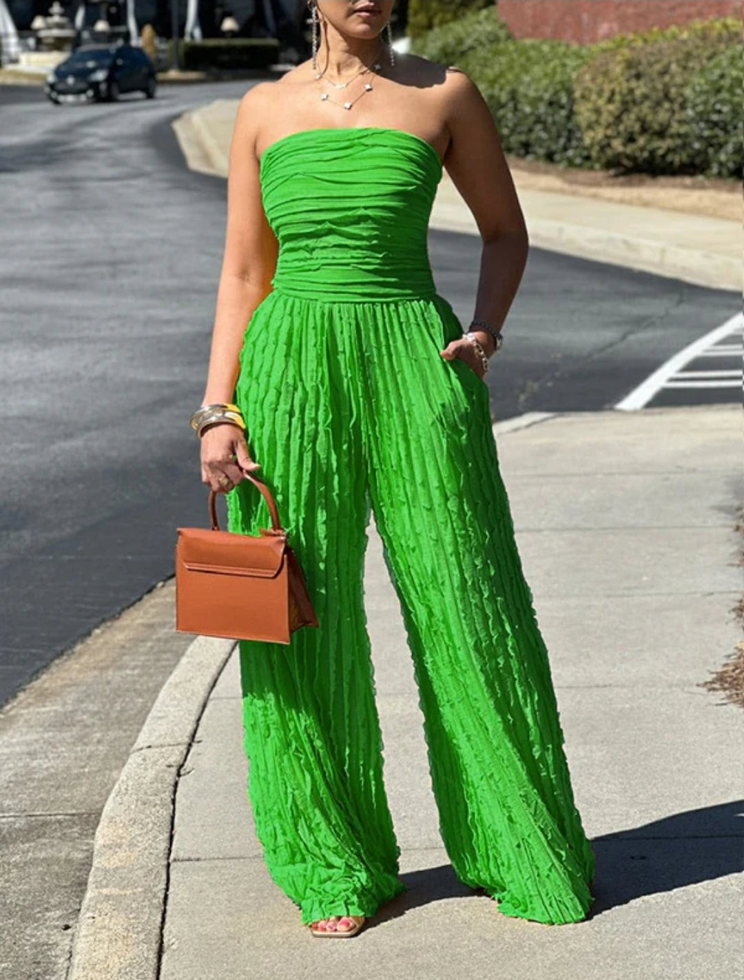 Ruched Strapless wide leg Jumpsuit