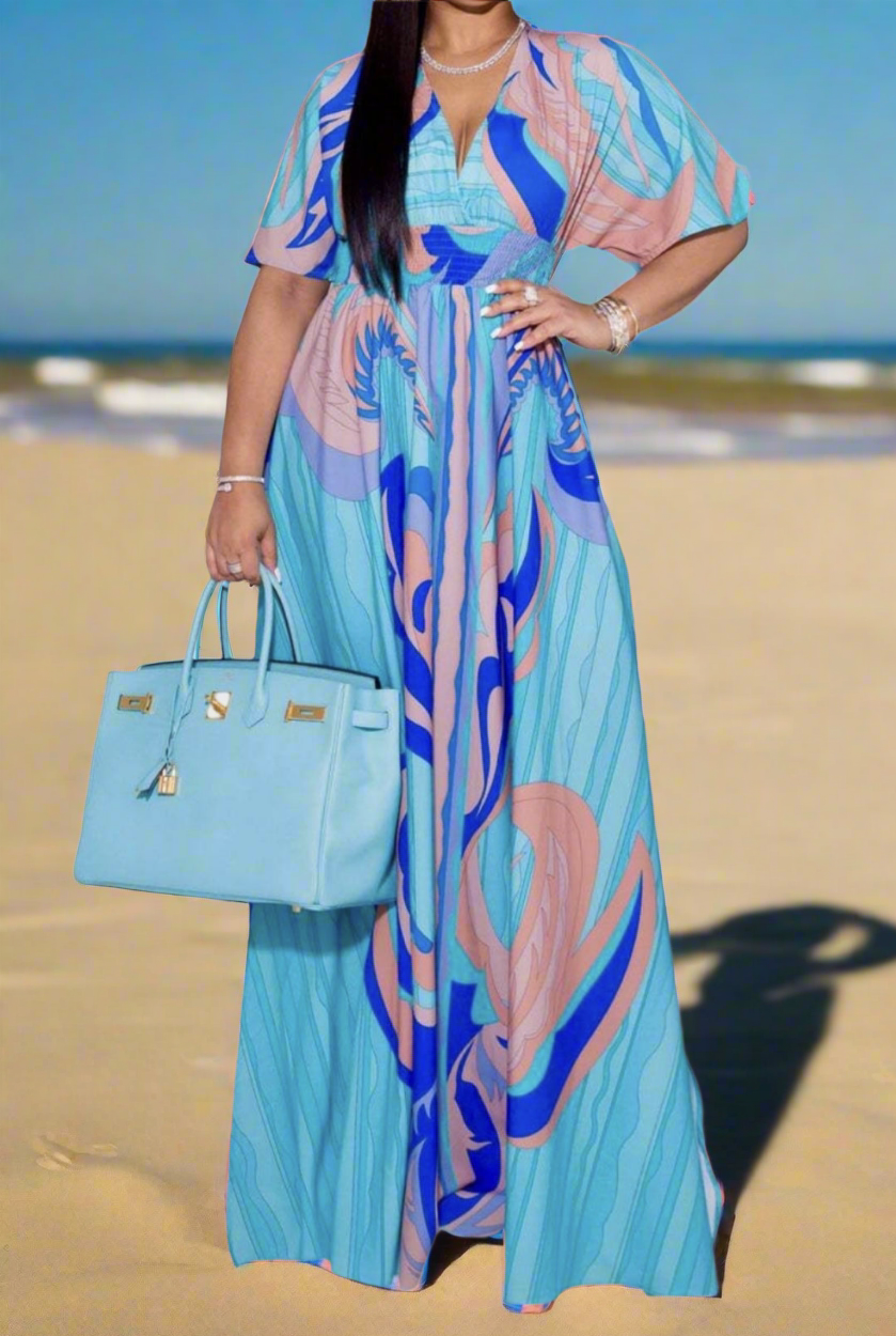 Printed kimono maxi dress