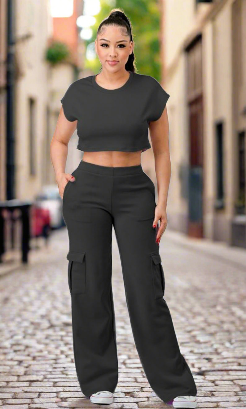 Women’s crop top and cargo pants