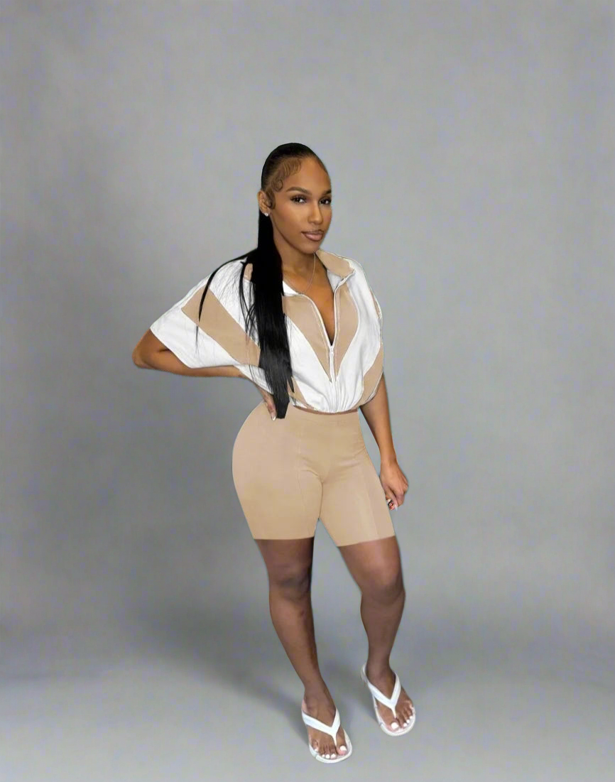 2pc Women Workout Set Color Block Batwing Sleeve Cropped Jacket High Waisted Capri Leggings Athleisure Track Suits