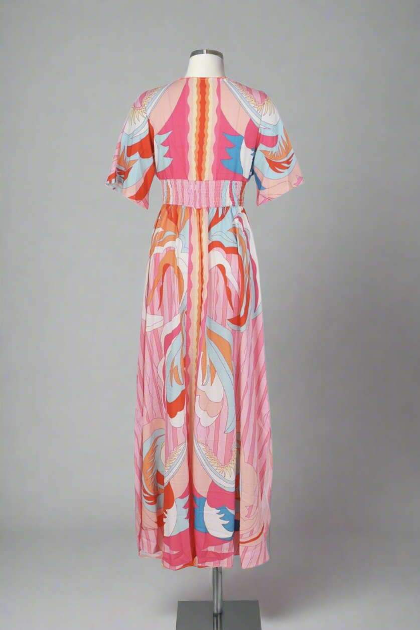 Printed kimono maxi dress