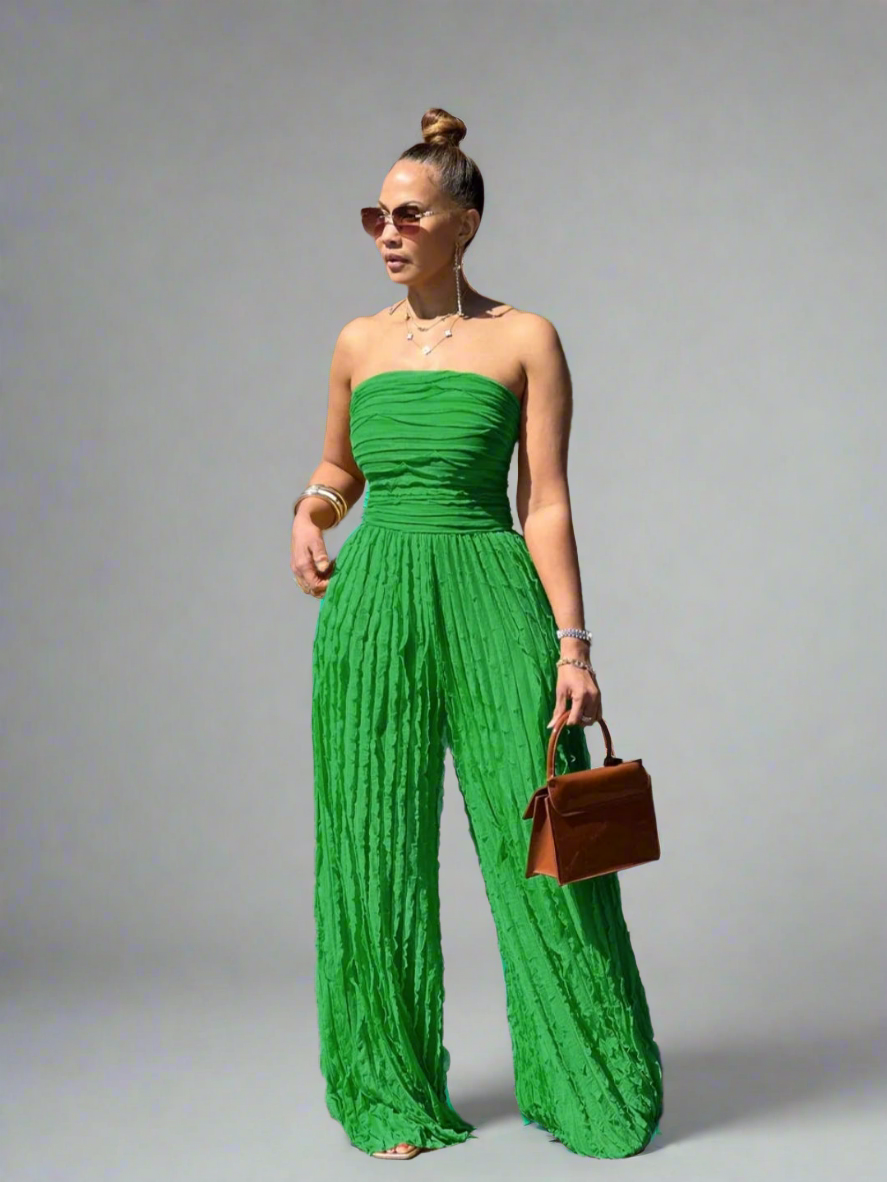 Ruched Strapless wide leg Jumpsuit