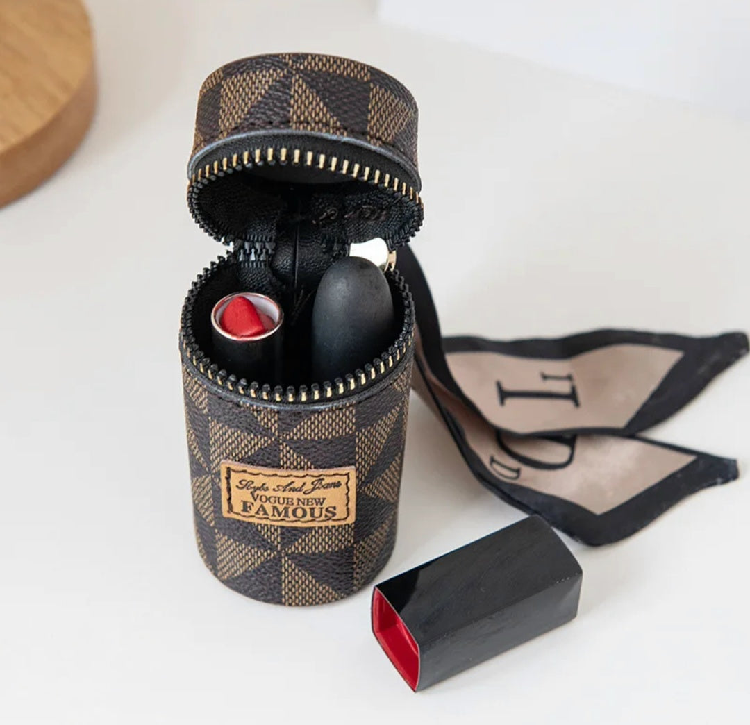 Luxury PU Leather Lipstick 💄 Wristlet Keychain with Pom-Pom