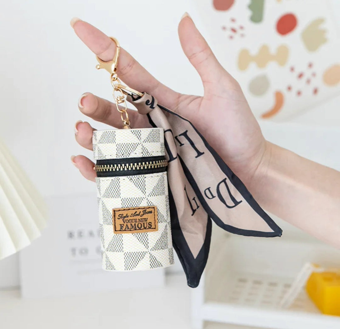 Luxury PU Leather Lipstick 💄 Wristlet Keychain with Pom-Pom
