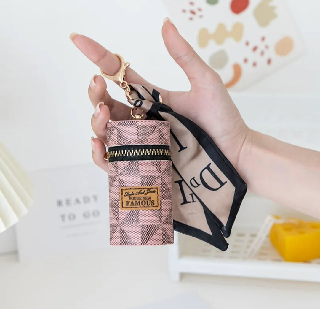 Luxury PU Leather Lipstick 💄 Wristlet Keychain with Pom-Pom