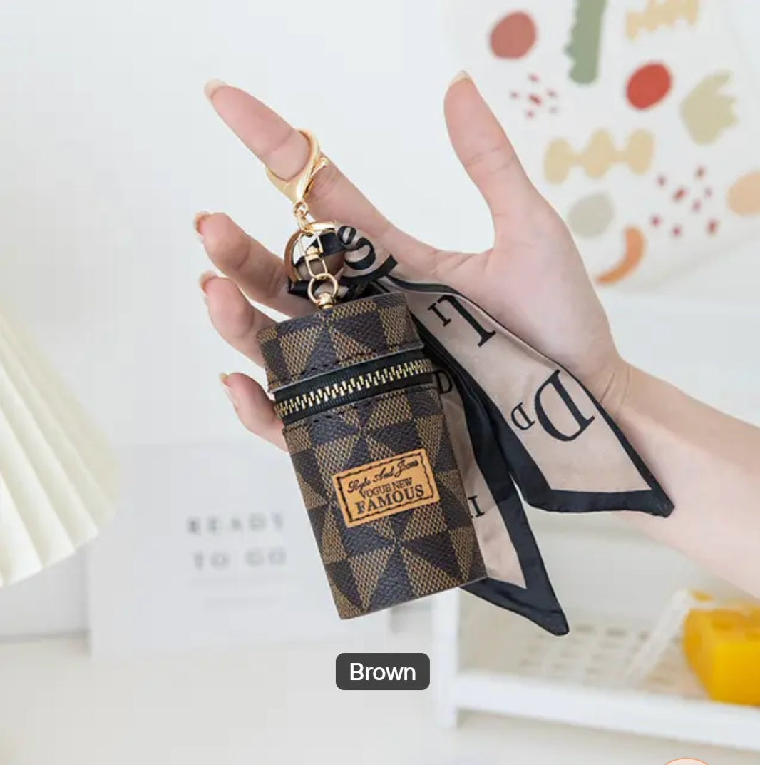 Luxury PU Leather Lipstick 💄 Wristlet Keychain with Pom-Pom