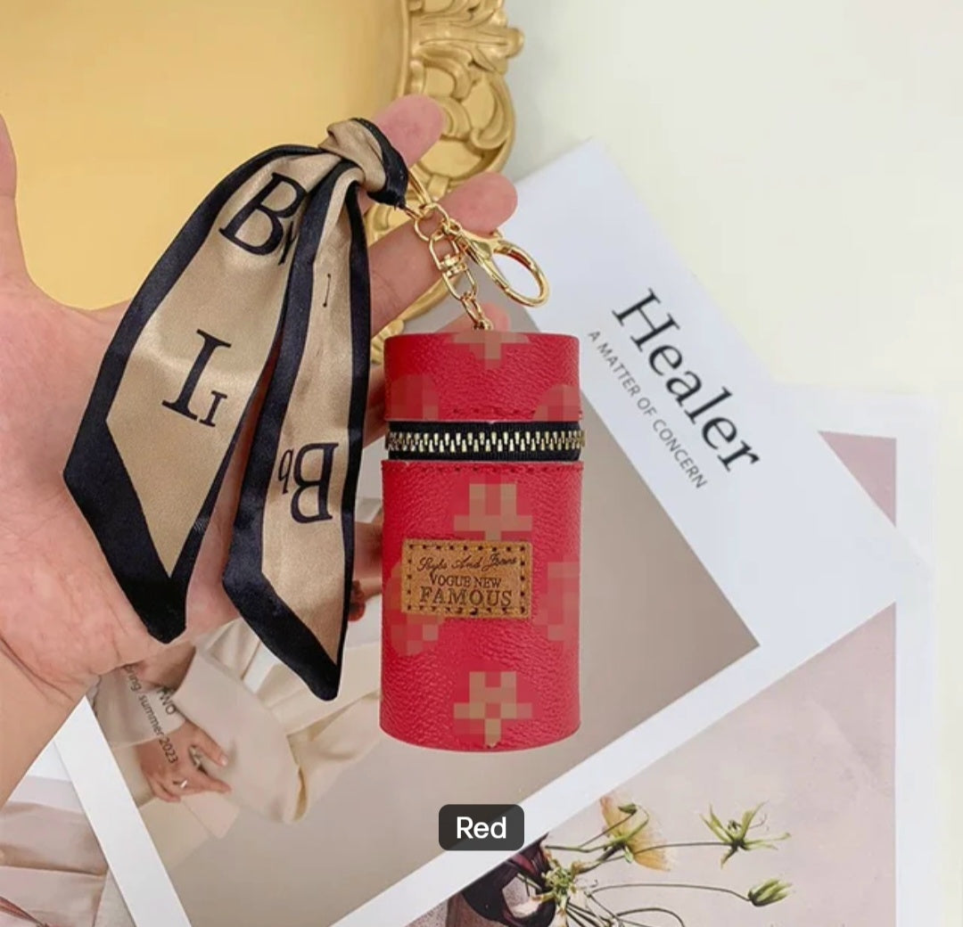 Luxury PU Leather Lipstick 💄 Wristlet Keychain with Pom-Pom