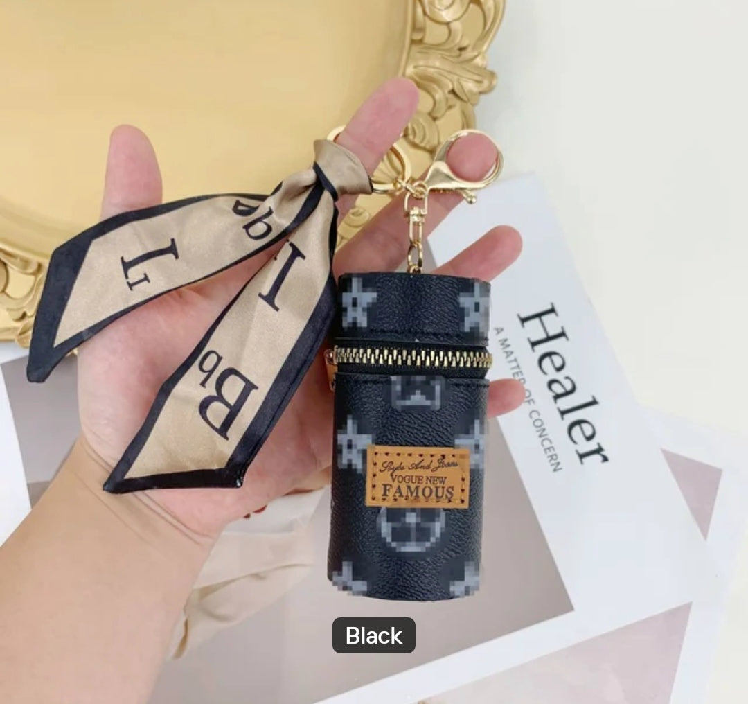 Luxury PU Leather Lipstick 💄 Wristlet Keychain with Pom-Pom