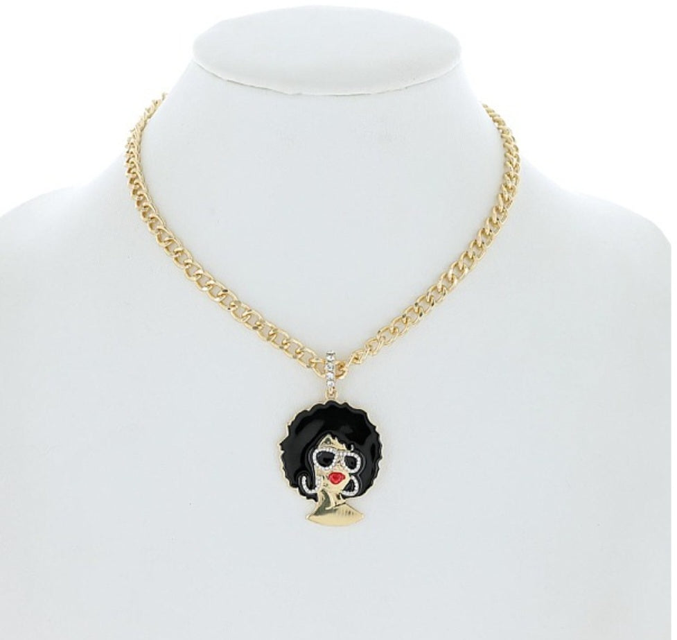 Maria's Beauty Afro Pendant Necklace