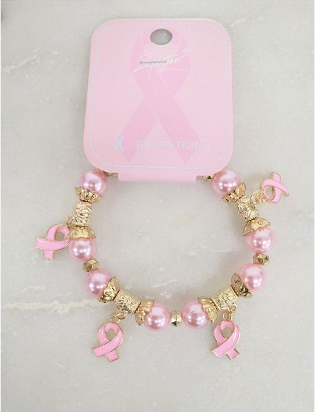 Breast Cancer Ribbon Charm Bracelet