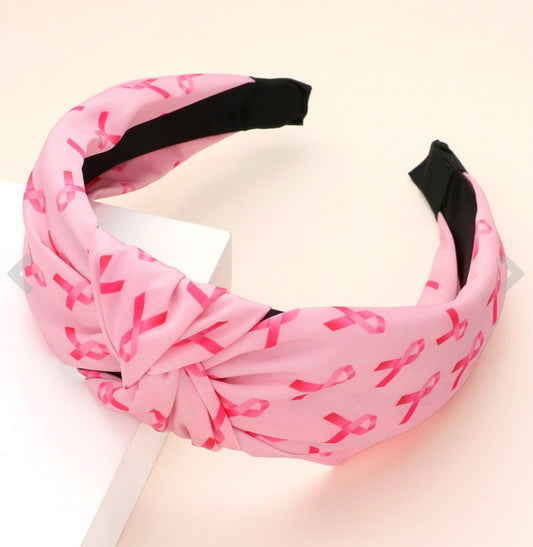 Pink Ribbon Patterned Knot Burnout Headband