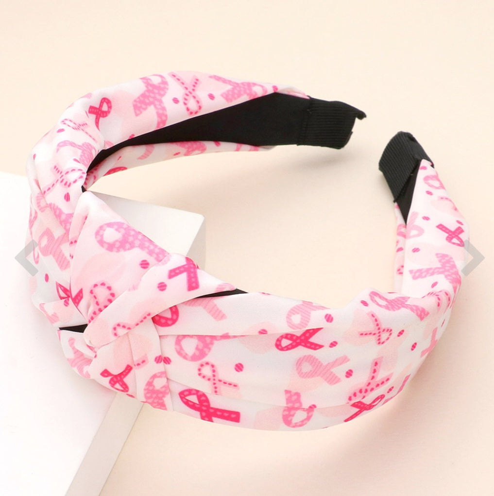 Pink Ribbon Patterned Knot Burnout Headband