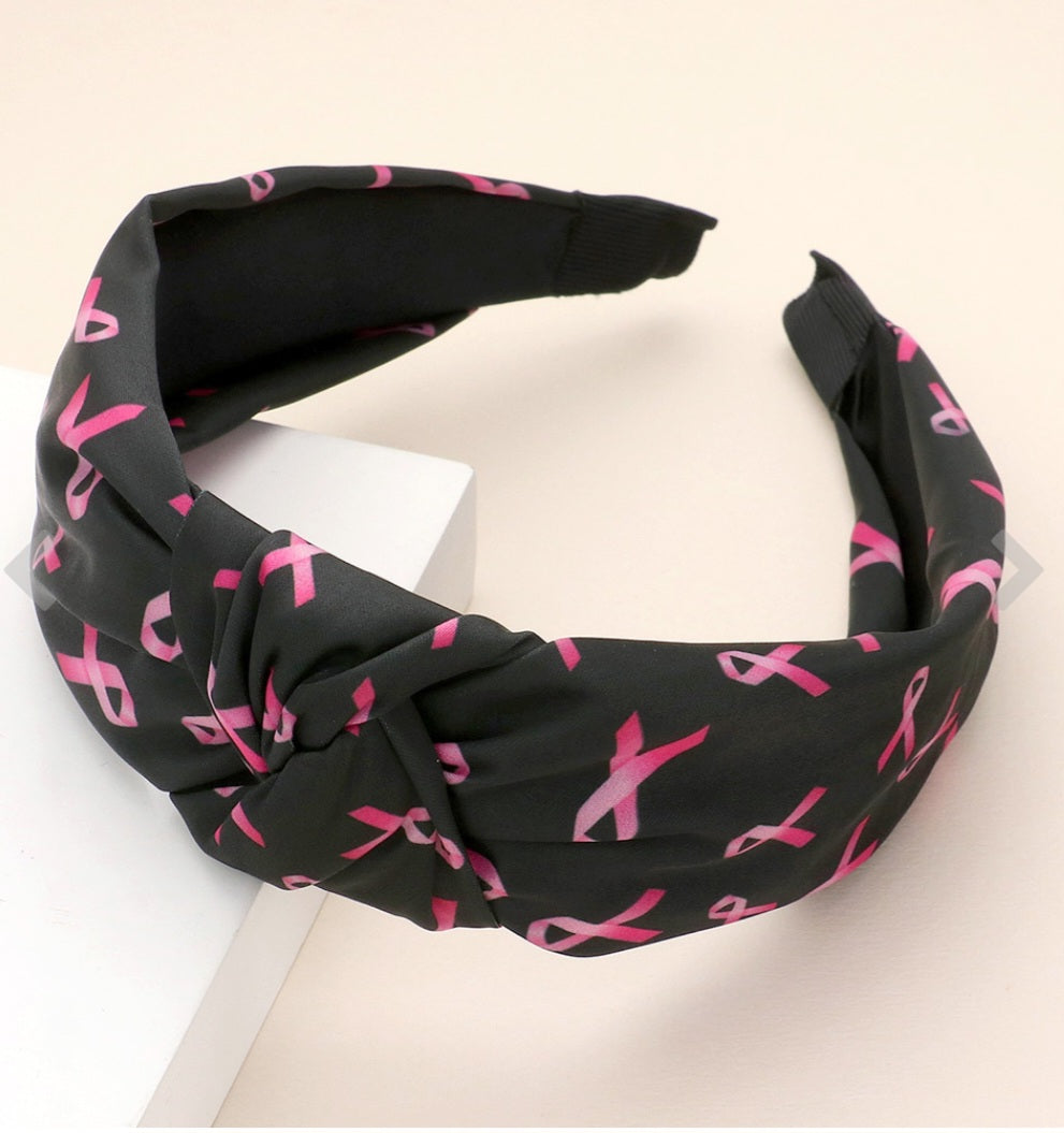 Pink Ribbon Patterned Knot Burnout Headband