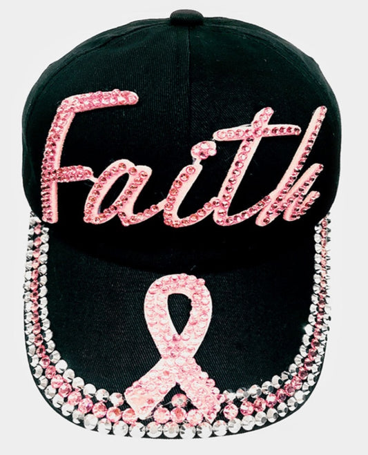 Bling Pink Ribbon Faith Message Baseball Cap