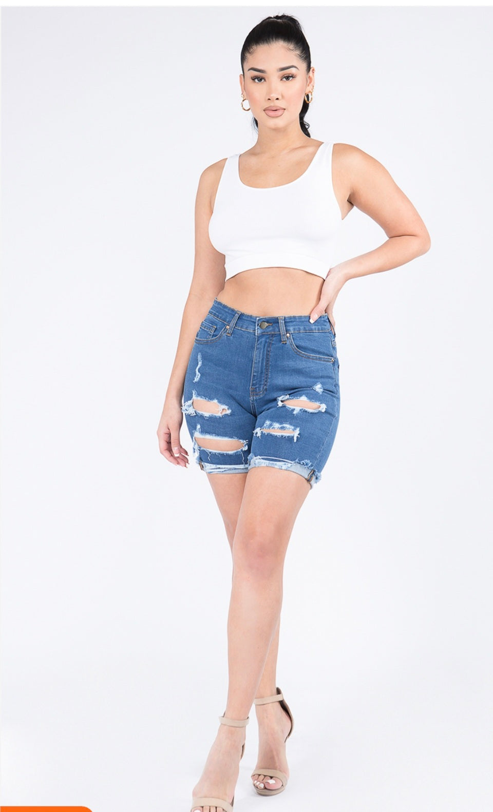 DISTRESSED DENIM SHORTS