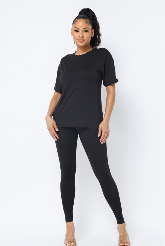 Round Neck Top Leggings Set