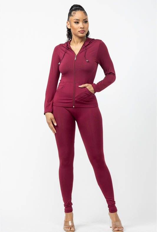 Hoodie Side Pocket And Leggings Set