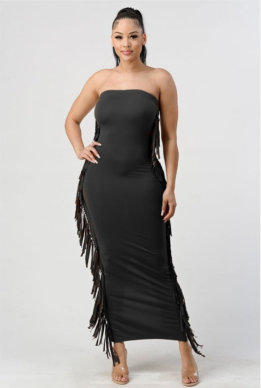 Fringe Trim Bodycon Tube Dress