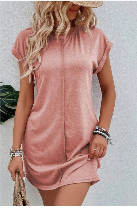 Center seam rolled cuffs t-shirt dress