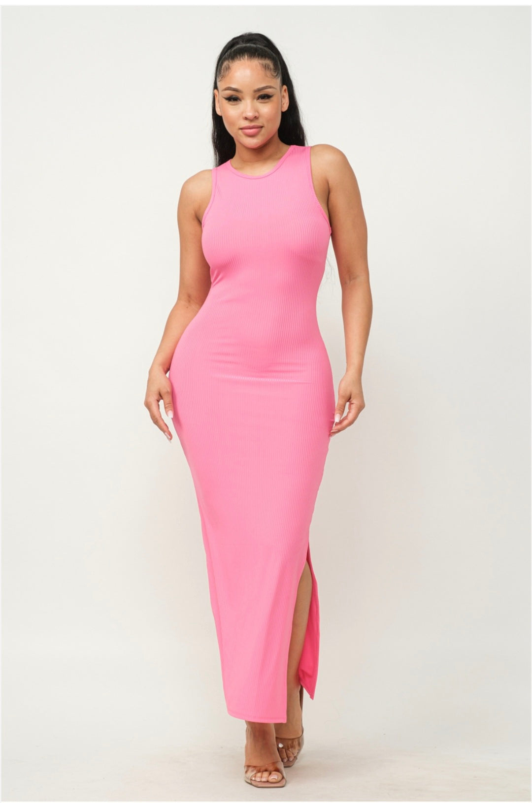 Solid Sleeveless Side Slit Bodycon Dress