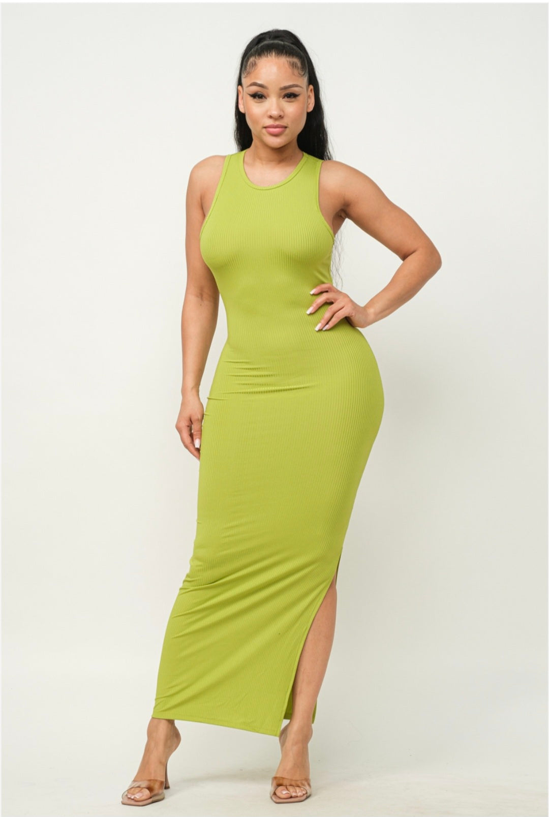 Solid Sleeveless Side Slit Bodycon Dress