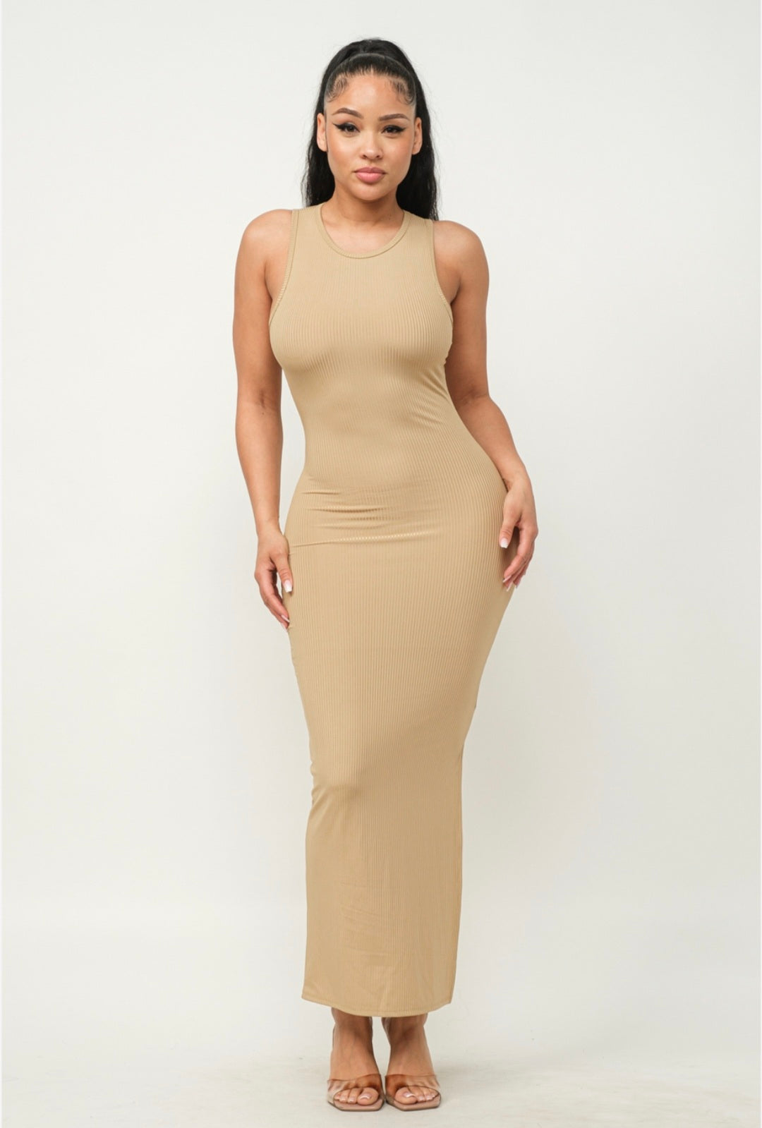 Solid Sleeveless Side Slit Bodycon Dress