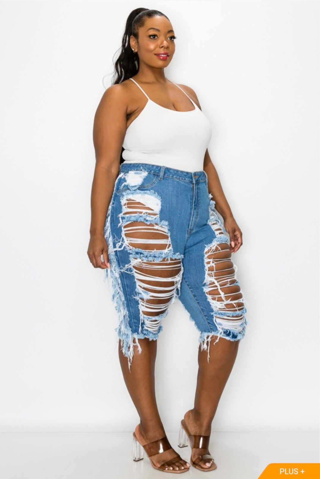 PLUS CURVY SKINNY BURMUDA  JEANS